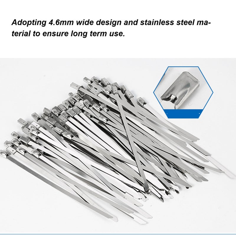 200Pcs Stainless Steel Cable Tie 4.6mm Width Hose Zip Tie Self Locking Set Kit for Wire Line - Image 3