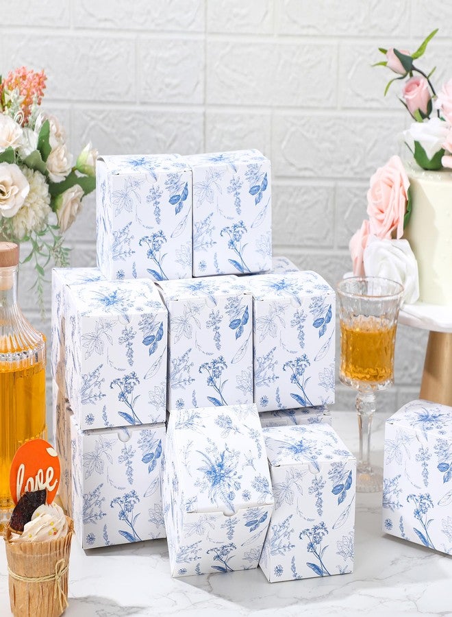 تيكيونايت علب هدايا ورقية زرقاء مزخرفة بالزهور من TecUnite، 50 قطعة، مقاس 3×3×3 بوصة، بنمط زهور صيني، أكياس هدايا ورقية زرقاء وبيضاء للحفلات، أكياس تغليف بأغصان الكوبية لحفلات الزفاف وأعياد الميلاد وحفلات استقبال المولود. - Image 3