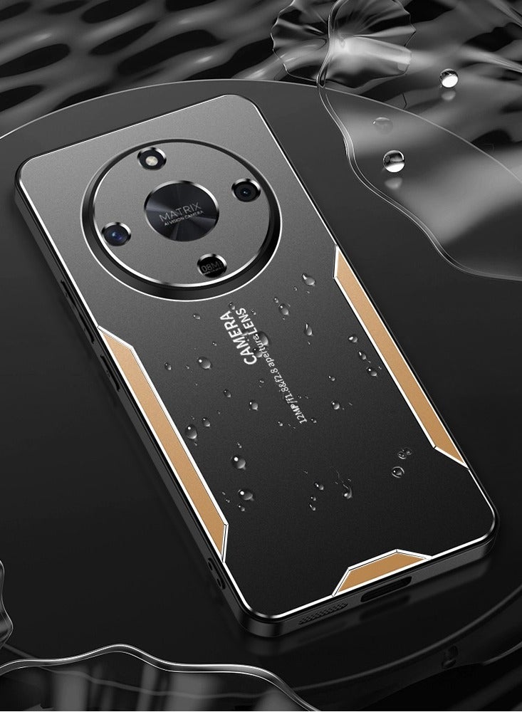 For Honor X9B 5G Cell Phone Case Matte Aluminium Alloy+TPU+PC Anti-fingerprint Back Shell - Gold