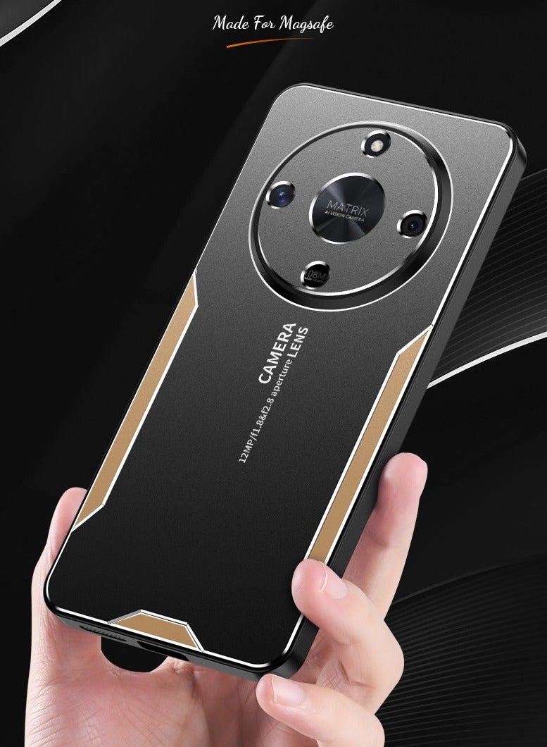 For Honor X9B 5G Cell Phone Case Matte Aluminium Alloy+TPU+PC Anti-fingerprint Back Shell - Gold