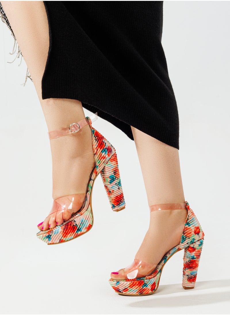 Vbranda High-heeled sandal A 9 cm  with floral prints is a stylish R-107-ROSE 