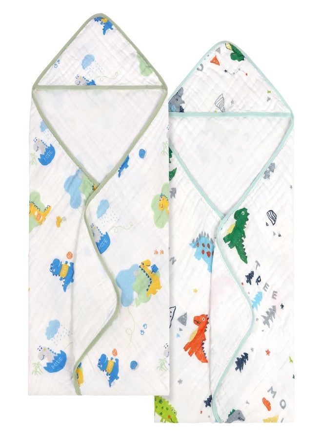 decalsweet Baby Bath Towels 100% Muslin Cotton Hooded Baby Towels 2 Pack Shower Gifts for Newborn, Infant, Toddler, Kids,Super Soft and Absorbent, Large 35x35Inches - Image 1