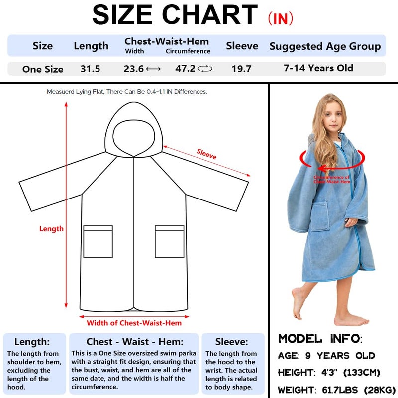 Hiturbo Kids Bath Towel Hoodie: Soft Plush Zipper Surf Poncho - Warm Fleece Changing Towels Swimming Outerwear (Blue) - Image 2