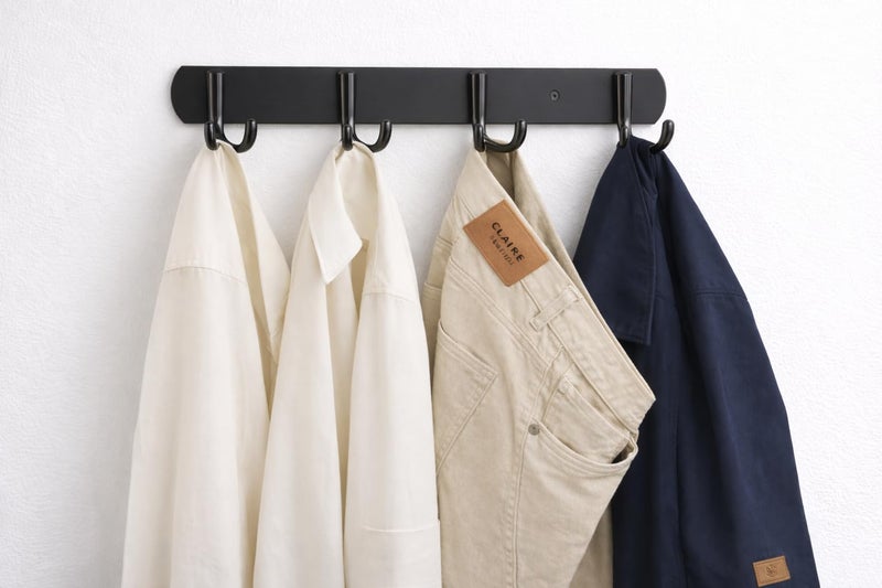 Stainless Steel Clothes Hanger – Wall Mounted or Wooden Door Hanger with 4 Strong Double Hooks for Hanging Coats, Towels, Hats – Stylish Design Space Saving for Homes, Offices (Black) - Image 3