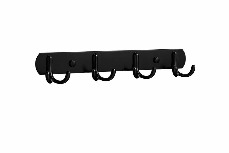 Stainless Steel Clothes Hanger – Wall Mounted or Wooden Door Hanger with 4 Strong Double Hooks for Hanging Coats, Towels, Hats – Stylish Design Space Saving for Homes, Offices (Black) - Image 1