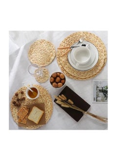 Generic Table Protection Finishing - Thermal Wicker Mat 38cm Round Wicker Coaster Imported Household Heat Insulation Straw Table Mat  - Image 3