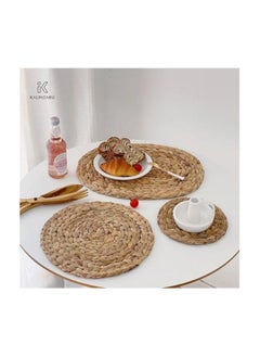 Generic Table Protection Finishing - Thermal Wicker Mat 38cm Round Wicker Coaster Imported Household Heat Insulation Straw Table Mat  - Image 2