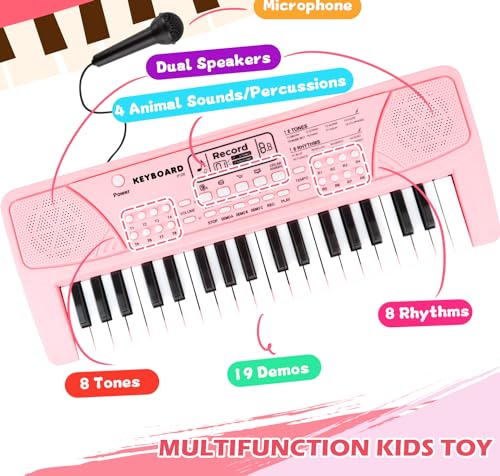 M SANMERSEN Kids Piano Keyboard with Microphone 37 Keys Portable Electronic Keyboards for Beginners Musical Toy for 3456 Year Old Girls Boys Pink - Image 5