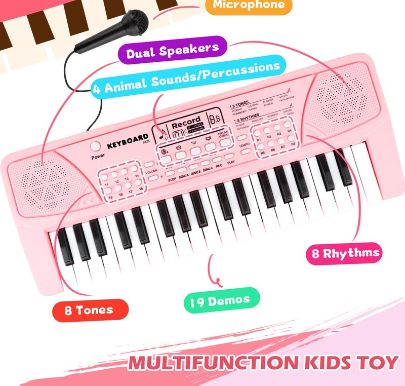 M SANMERSEN Kids Piano Keyboard with Microphone 37 Keys Portable Electronic Keyboards for Beginners Musical Toy for 3456 Year Old Girls Boys Pink - Image 3