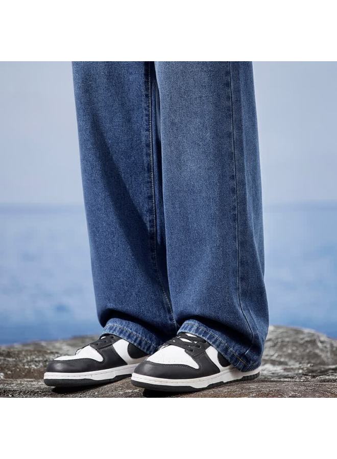 Hipanda o Panda Men's Denim Jeans Autumn Straight Fit Casual Draped Floor-length Pants Blue 32 - Image 4