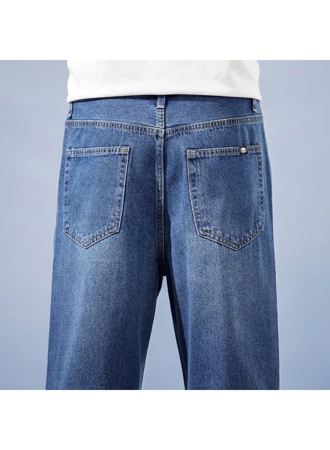 Hipanda o Panda Men's Denim Jeans Autumn Straight Fit Casual Draped Floor-length Pants Blue 32 - Image 3