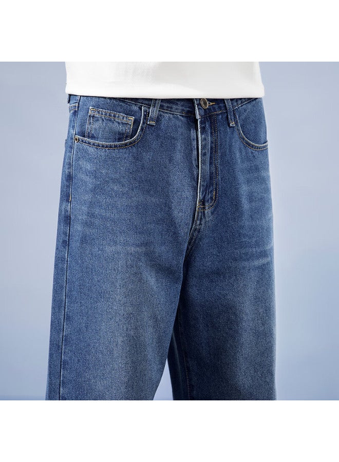 Hipanda o Panda Men's Denim Jeans Autumn Straight Fit Casual Draped Floor-length Pants Blue 32 - Image 2