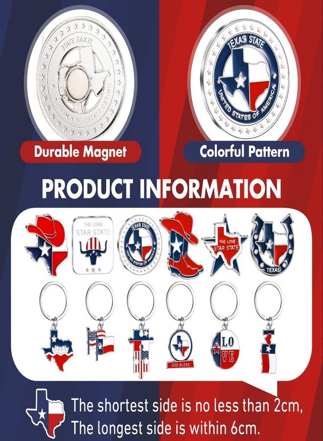 Konohan 12 Pcs Texas Keychain Magnet Set Texas Gifts Souvenirs Lone Star State Shaped Keychain Fridge Magnet Texas Collection - Image 2