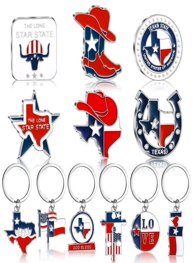 Konohan 12 Pcs Texas Keychain Magnet Set Texas Gifts Souvenirs Lone Star State Shaped Keychain Fridge Magnet Texas Collection - Image 1
