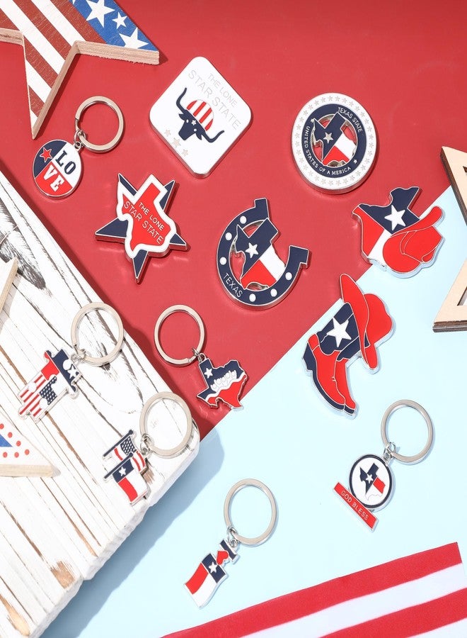 Konohan 12 Pcs Texas Keychain Magnet Set Texas Gifts Souvenirs Lone Star State Shaped Keychain Fridge Magnet Texas Collection - Image 3