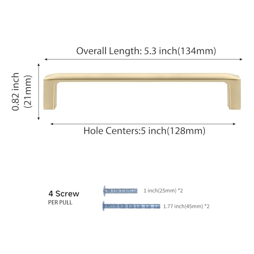 Haidms 25 Pack Gold Cabinet Handles 5-1/16 Inch(128mm) Hole Center Soild Zinc Alloy Brushed Gold Cabinet Pulls Kitchen Drawer Pulls Cupboard Hardware for Kitchen - Image 2