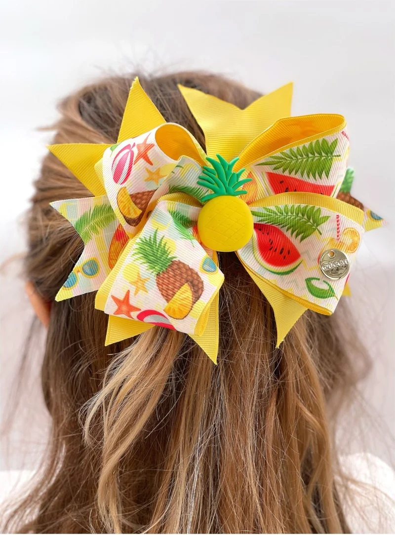 Queen Aksesuar Queen Accessory Special Design Luxury Large Layered Bow Buckle Adult Child Buckle with Metal Clip Fruity Pineapple