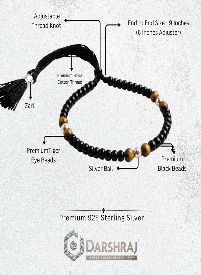 Darshraj® 925 Sterling Silver Baby Nazariya Bracelet & Anklet for Boys & Girls | Tiger Eye Stone & Black Beads Black Thread Adjustable Wristband | Nazar Suraksha Infant Jewelry (9 Inch + 6 Inch) Adjustable | Unisex Daily Wear - Image 3