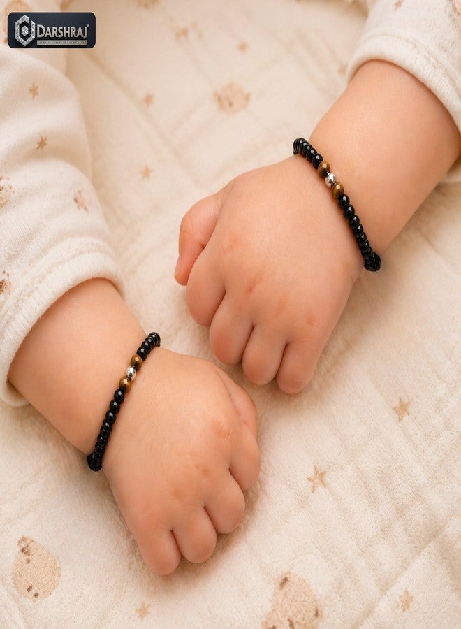 Darshraj® 925 Sterling Silver Baby Nazariya Bracelet & Anklet for Boys & Girls | Tiger Eye Stone & Black Beads Black Thread Adjustable Wristband | Nazar Suraksha Infant Jewelry (9 Inch + 6 Inch) Adjustable | Unisex Daily Wear - Image 4