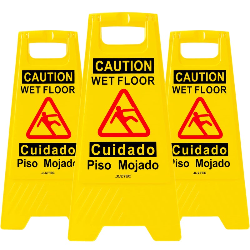 Juztec Wet Floor Sign 3 Pack Caution Wet Floor Signs Commercial for Safety Precautions Visible Yellow Warning Sign for Slippery Surfaces