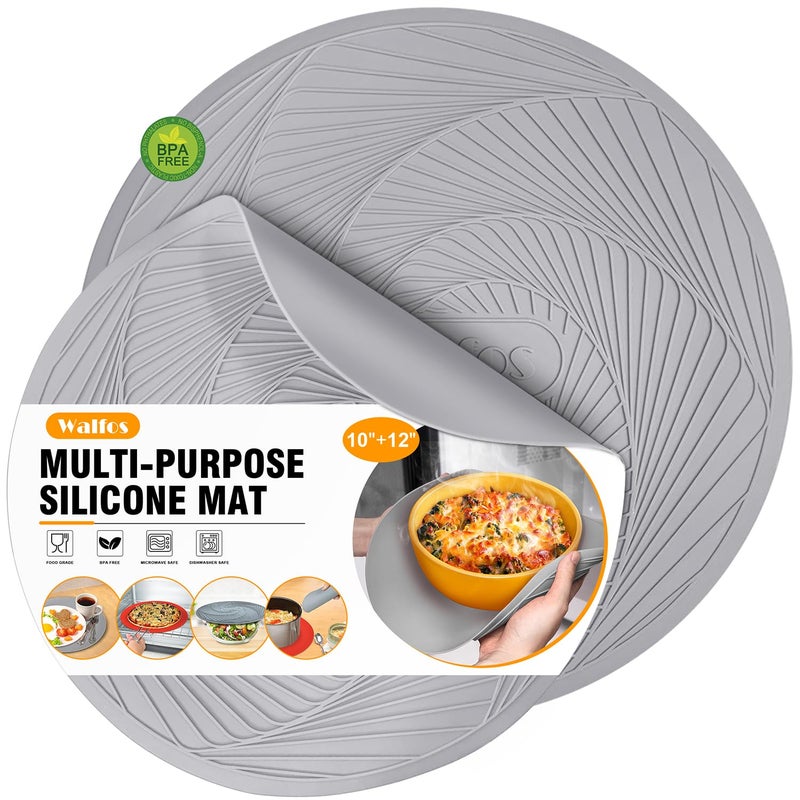 Walfos Walfos Silicone Microwave Mats Heat Resistant MultiPurpose Microwave Trivet Mat NonSlip Hot Pads BPA Free Silicone Mats for Microwave Oven Hot Pan Pot Grey 