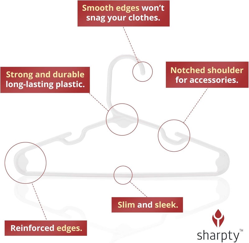 Sharpty شماعات أطفال شاربتي بلاستيك، شماعات للأطفال مثالية للاستخدام اليومي القياسي، شماعات للأطفال (60 قطعة) (بيضاء) - Image 3