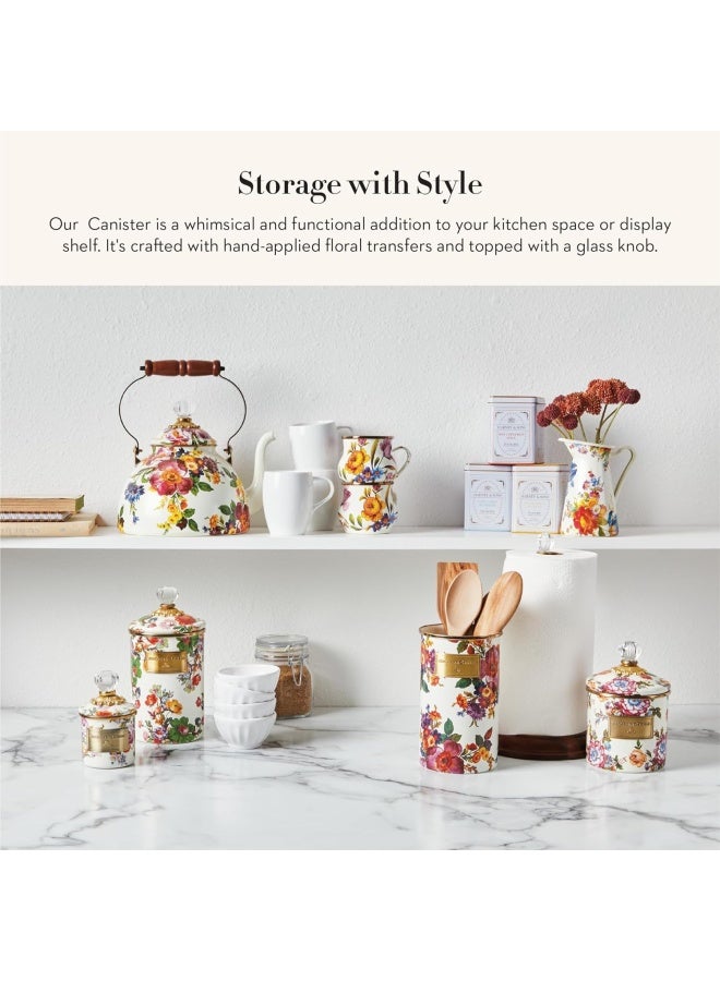 Mackenzie-Childs Mackenzie-Childs White Flower Market Enamel Canister, Floral Kitchen Storage Container With Lid, Large - Image 2