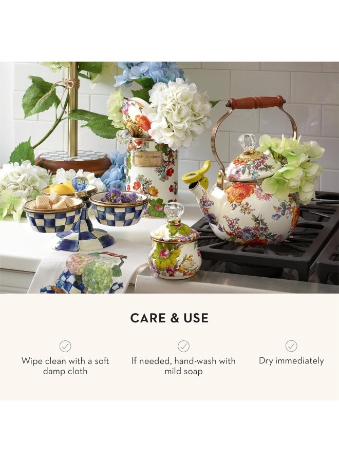 Mackenzie-Childs Mackenzie-Childs White Flower Market Enamel Canister, Floral Kitchen Storage Container With Lid, Large - Image 5