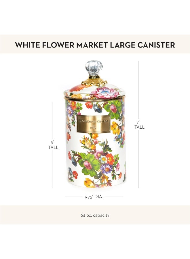 Mackenzie-Childs Mackenzie-Childs White Flower Market Enamel Canister, Floral Kitchen Storage Container With Lid, Large - Image 4