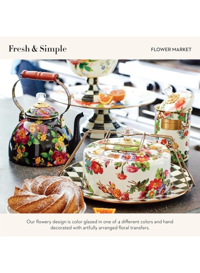 Mackenzie-Childs Mackenzie-Childs White Flower Market Enamel Canister, Floral Kitchen Storage Container With Lid, Large - Image 3