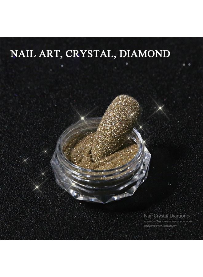 Crystal Diamond Nail Powder, Holographic Nail Glitter Nail Art Decorations Shining Flakes Powder, Mirror Effect Nail Glitter (Golden) - Image 3