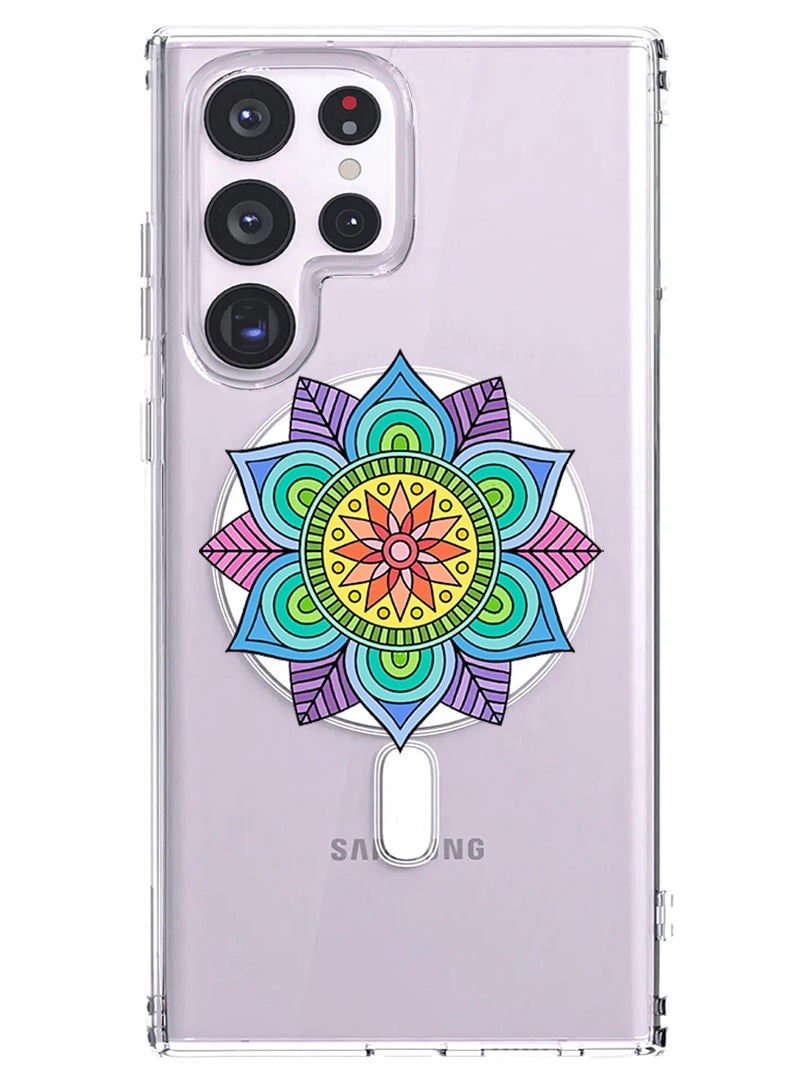 Theodor Magnetic Case for Samsung Galaxy S23 Ultra 6.8-inch Compatible with MagSafe Wireless Charging, Shockproof Phone Bumper Cover Mandala - Image 1