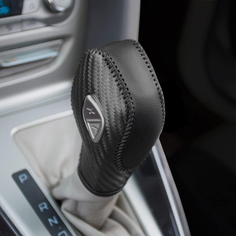 ULVEOL Automatic at Gear Shift Knob Cover Protector Trim Genuine Leather Accessories Compatible for Ford Fusion EcoSport Escape Focus Transit CMax Energi Vehicle Interior Decoration Accessorie