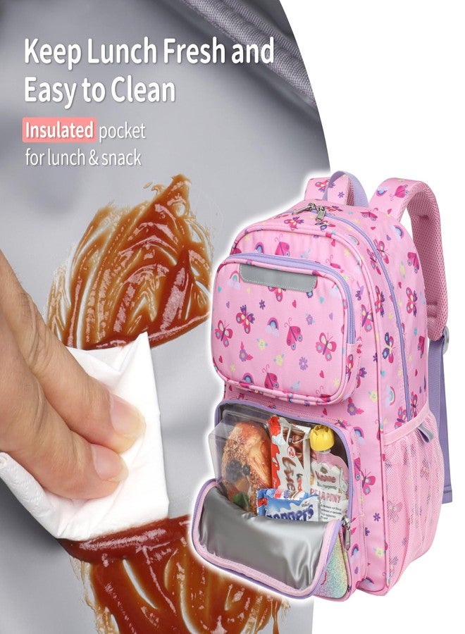 BrainyBees Kids Backpack for Boys Girls - 15 Inch Preschool Kindergarten Backpack for Kids Aged 4 to 7, A Pink Butterfly, 15 Inch, 2 Front Pockets - Image 3