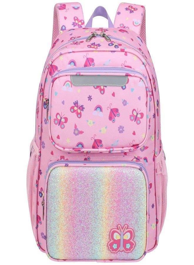 BrainyBees Kids Backpack for Boys Girls - 15 Inch Preschool Kindergarten Backpack for Kids Aged 4 to 7, A Pink Butterfly, 15 Inch, 2 Front Pockets - Image 1