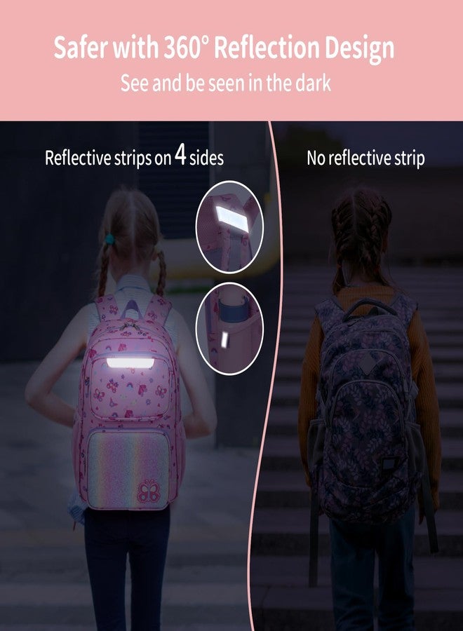 BrainyBees Kids Backpack for Boys Girls - 15 Inch Preschool Kindergarten Backpack for Kids Aged 4 to 7, A Pink Butterfly, 15 Inch, 2 Front Pockets - Image 5