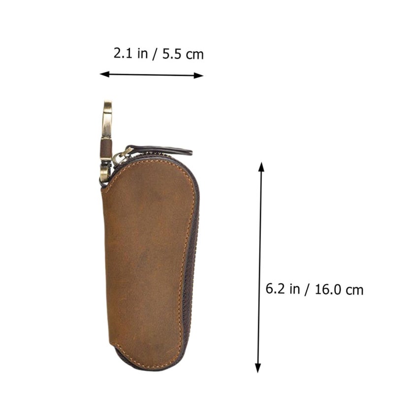 Genuine Leather Key Case For Car Keys With Zipper And Hanging Buckle Portable Durable Storage - Image 3