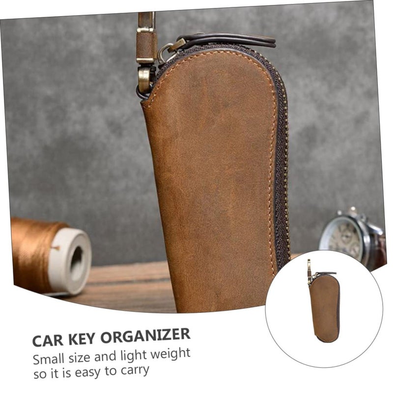 Genuine Leather Key Case For Car Keys With Zipper And Hanging Buckle Portable Durable Storage - Image 4