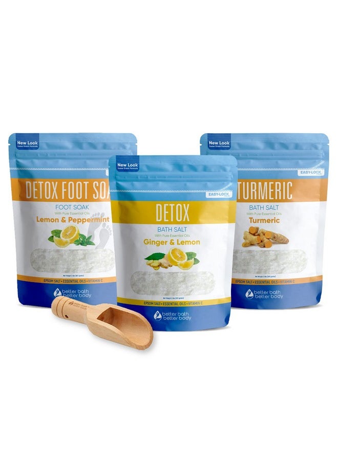 Better Bath Better Body Detox Bath Bundle (3Pack) Detox Bath Soak 2Lbs Detox Foot Soak 2Lbs Turmeric Bath Soak 2Lbs Usp Grade Epsom Salt Pure Essential Oils Plus Vitamin C Crystals (3Pack)  - Image 1
