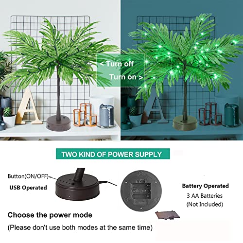 Elnsivo Luau Party Decorations Palm Tree with Lights, Lighted Palm Tree for Table Decor 23In Artificial Light Up Trees Green Table Centerpieces for Tropical Hawaiian Party Tiki Bar Home Summer Decor - Image 3