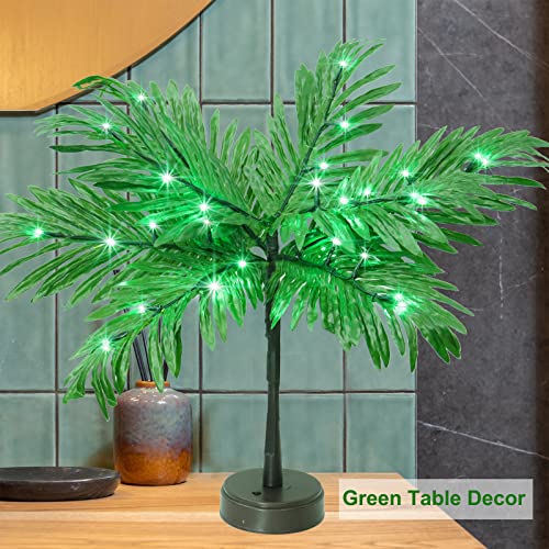 Elnsivo Luau Party Decorations Palm Tree with Lights, Lighted Palm Tree for Table Decor 23In Artificial Light Up Trees Green Table Centerpieces for Tropical Hawaiian Party Tiki Bar Home Summer Decor - Image 4