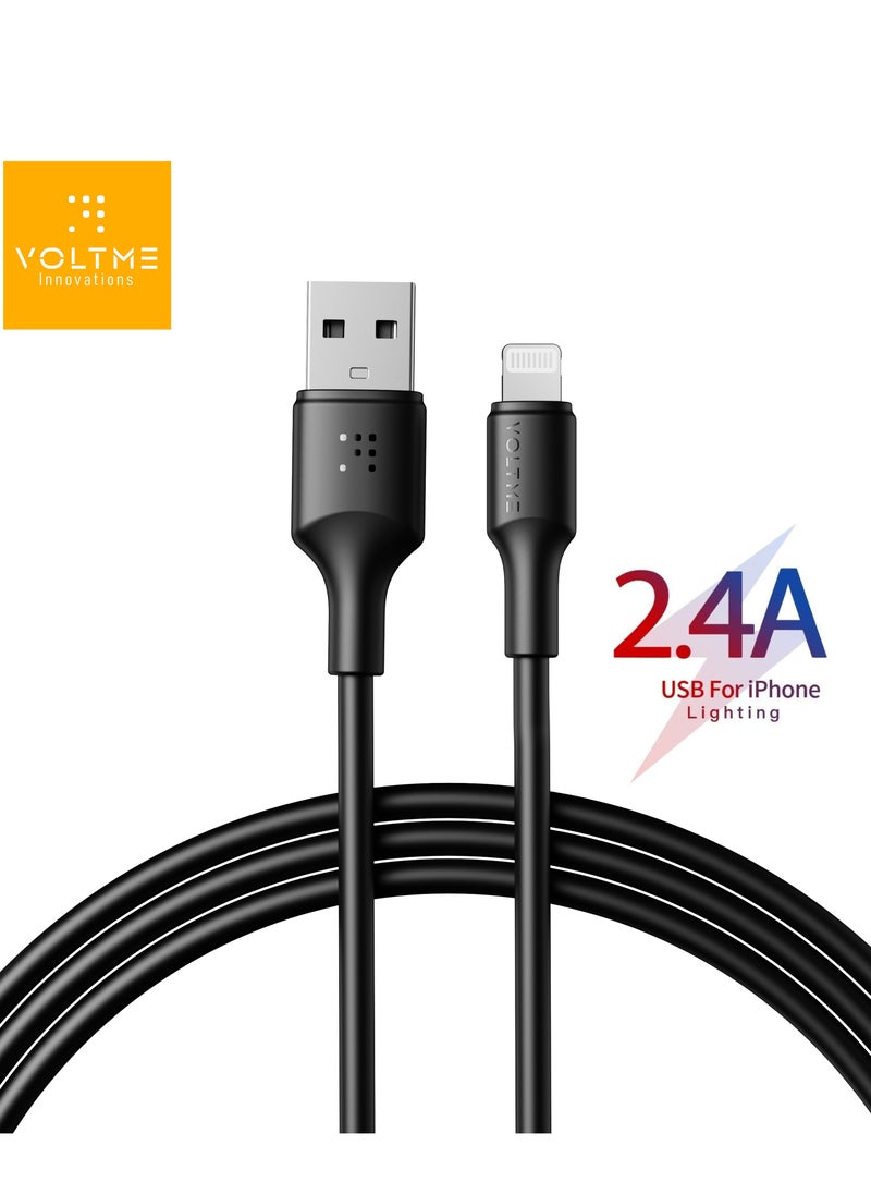 VOLTME - 2M iPhone Charger Cable, 2.4A Fast Charging Lightning Cable, USB A to Lightning Port, 20W PD Power Delivery, Compatible with iPhone 14/14 Pro/14 Plus/14 Pro Max, iPhone 13/12/11/XS/XR/X/8/7/6, iPad Pro/Air/Mini, Long Durable Charging Cord, High Speed ​​Data Sync (Black) - Image 1