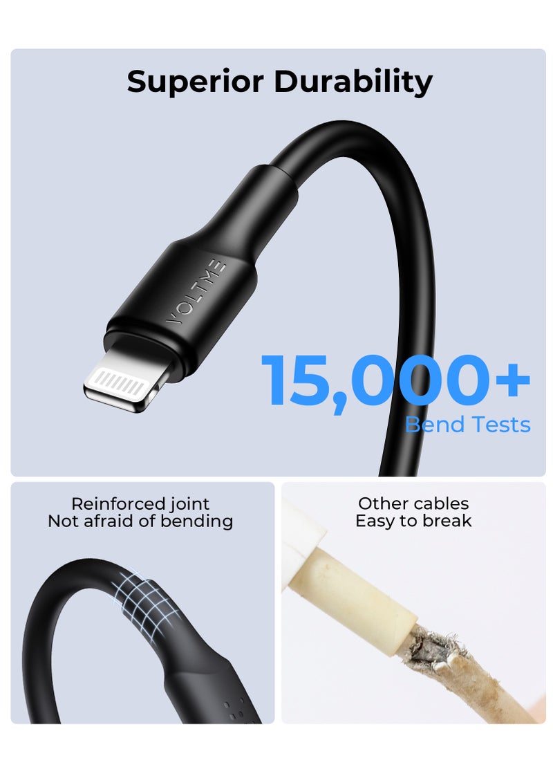 VOLTME - 2M iPhone Charger Cable, 2.4A Fast Charging Lightning Cable, USB A to Lightning Port, 20W PD Power Delivery, Compatible with iPhone 14/14 Pro/14 Plus/14 Pro Max, iPhone 13/12/11/XS/XR/X/8/7/6, iPad Pro/Air/Mini, Long Durable Charging Cord, High Speed ​​Data Sync (Black) - Image 1