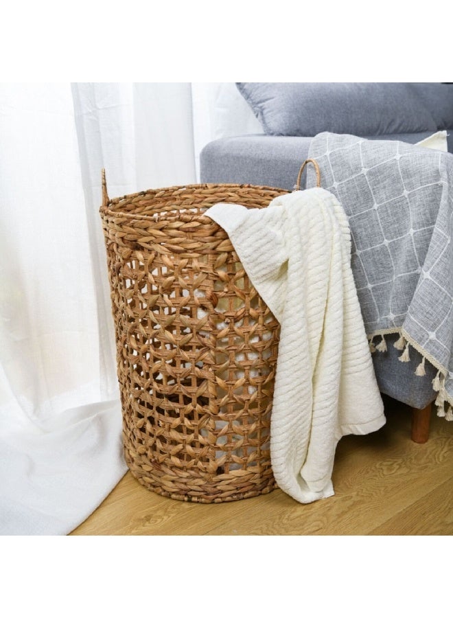 HoneyBee Cylindrical Portable Bamboo Laundry Basket with Handle Brown 60 x 40 x 40 cm SSB0123A-A - Image 2