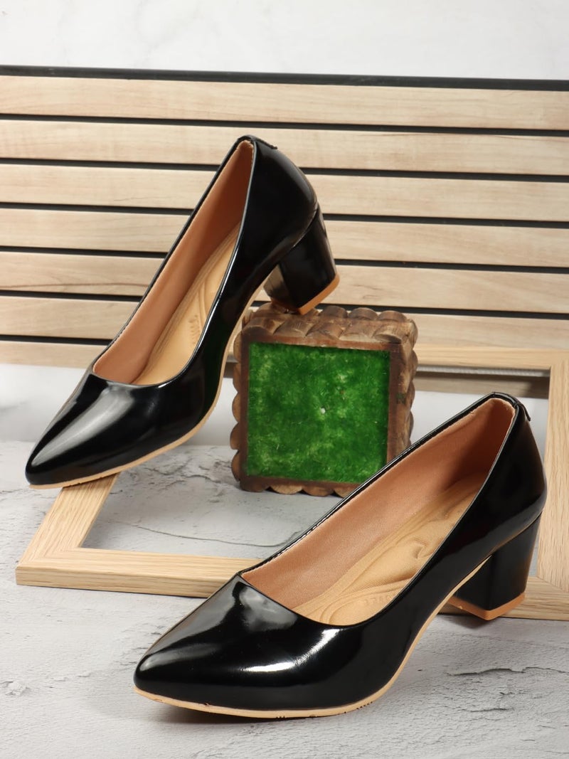Denill Women Synthetic Pump Block Heel Uk- 8, Black - Image 3