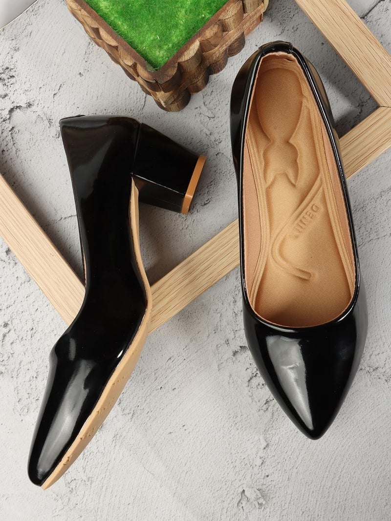 Denill Women Synthetic Pump Block Heel Uk- 8, Black - Image 2