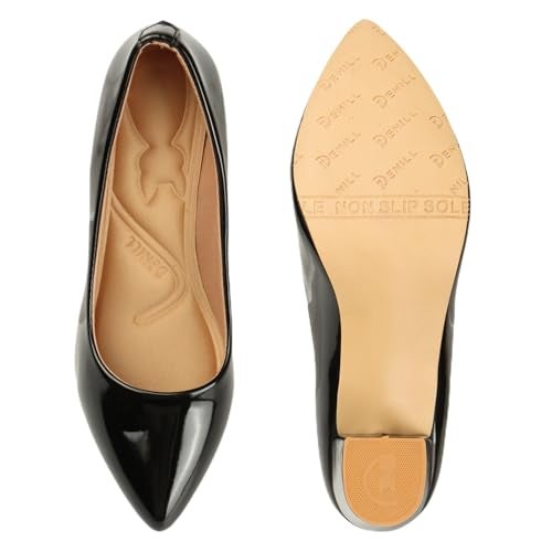 Denill Women Synthetic Pump Block Heel Uk- 8, Black - Image 4