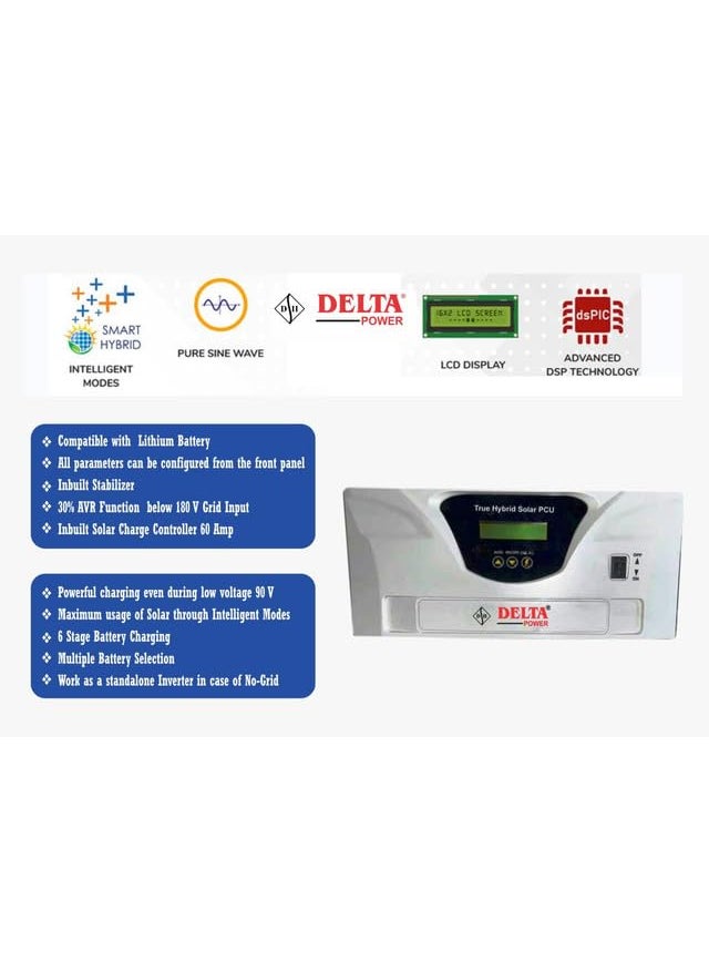 DELTA POWER DELTA POWER 2500VA 60A Heavy Duty Solar Inverter Fully Automatic PCU Solar Non Solar Supports Lithium Battery Highly CONFIGURABLE with inbuilt stabilizer Pure Sine Wave Inverter  - Image 3