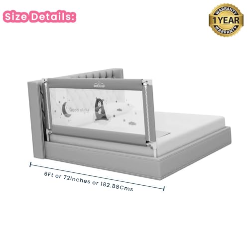 SAFE-O-KID 3 Side Bed Rails (6 Ft/182 cm) with 1-Year Warranty | Bed Railing for Baby Safety |Adjustable Height & Portable | Bed Protector for Baby Falling - Grey - Image 4