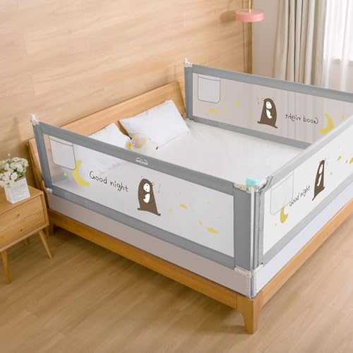 SAFE-O-KID 3 Side Bed Rails (6 Ft/182 cm) with 1-Year Warranty | Bed Railing for Baby Safety |Adjustable Height & Portable | Bed Protector for Baby Falling - Grey - Image 1